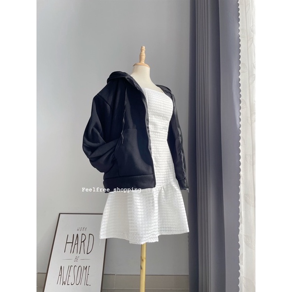 Áo Hoodie Zip Màu Đen Hình In Lót Bông Mặc Đi Học Đi Chơi (Hình Thật)
