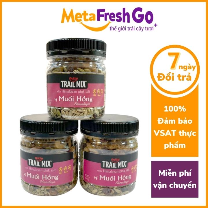 Hạt Dinh Dưỡng Trail Mix muối hồng Nutty - Tự Nhiên, Ít Calo,Heathy, Hỗ Trợ Giảm Cân | Meta Freshgo