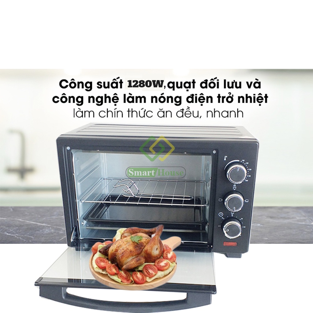 (Tặng bộ dao kéo) Lò nướng TAHASU E23 25L 1280W – Màu đen, Phù Hợp Gia Đình 2-4 Người, Điều Khiển Dễ Dàng