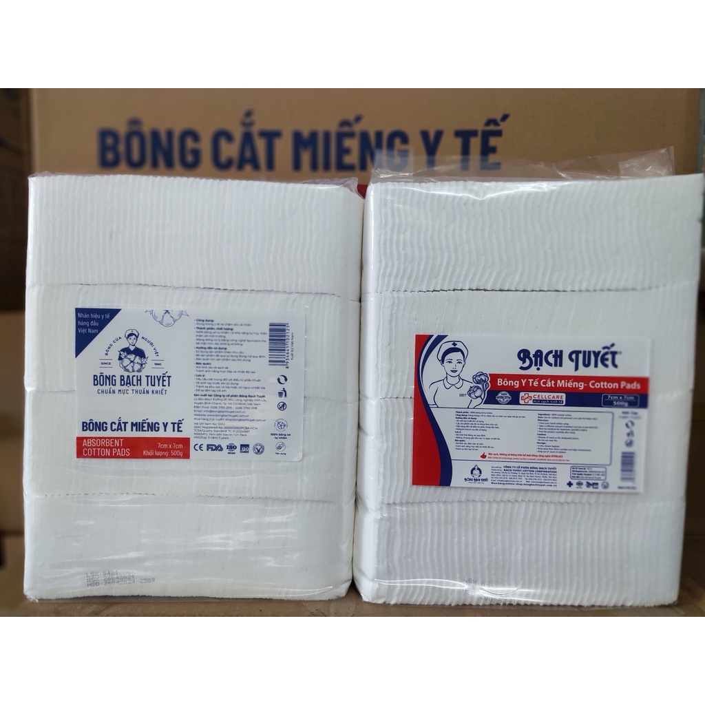 Bông Gòn Y Tế Cắt Miếng 7x7cm gói 500gr - Bông Bạch Tuyết Y Tế Cắt Miếng Sẵn