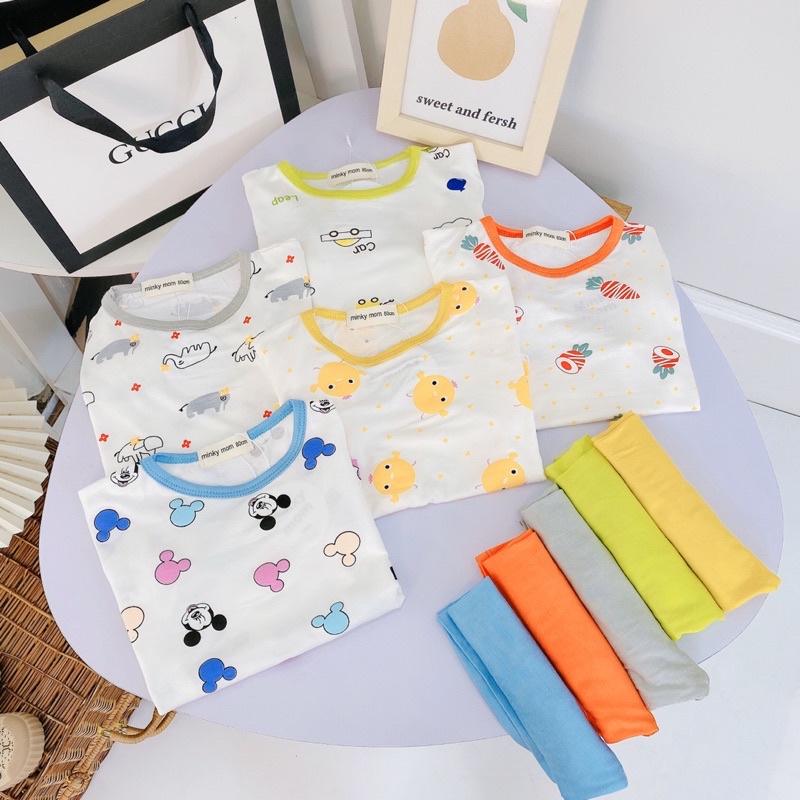 Bộ cộc tay Minky Mom cho bé Free Ship chất thun lạnh siêu mềm mịn, thoáng mát