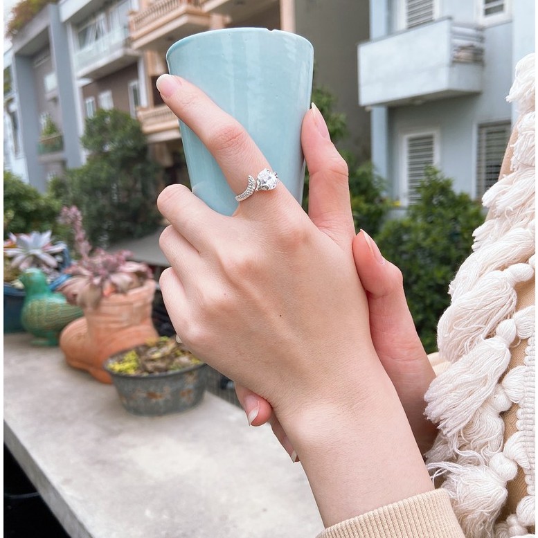 Nhẫn bạc nữ Tlee nhẫn bạc hồ ly đá trắng cao cấp TleeJewelry