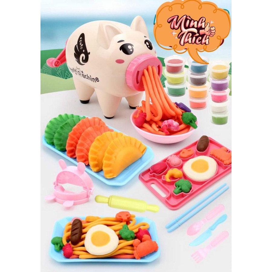 Đồ Chơi Máy Làm Mỳ, Kem, Bánh Từ Đất Nặn Hình Con Heo Màu Hồng Xanh Sáng Tạo Thông Minh Trí Tuệ Dành Cho Bé