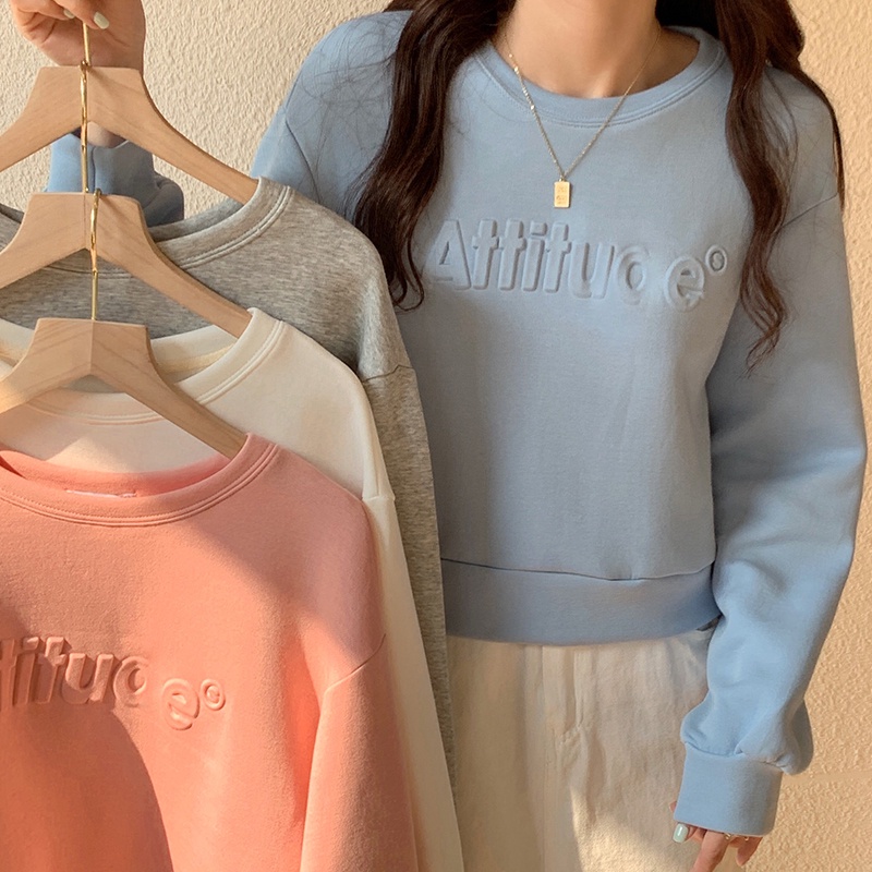 SUXI Áo Sweater Thể Thao Tay Dài Cổ Tròn Màu Sắc Đơn Giản In Chữ Thời Trang Mùa Thu Cho Nữ