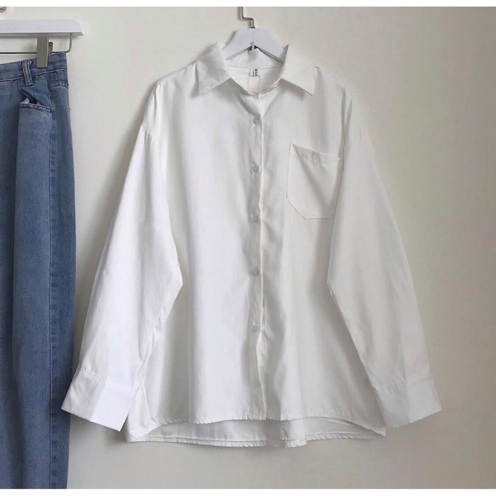 [Có size từ 28kg-75kg] áo sơ mi trắng form rộng đi học, BASIC UNISEX - áo sơ mi nữ túi ngực hàng siêu dày dặn, đẹp