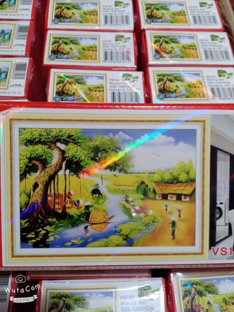 Tranh đính đá phong cảnh Quê Hương Mùa Lúa Chín KT: 100x70cm