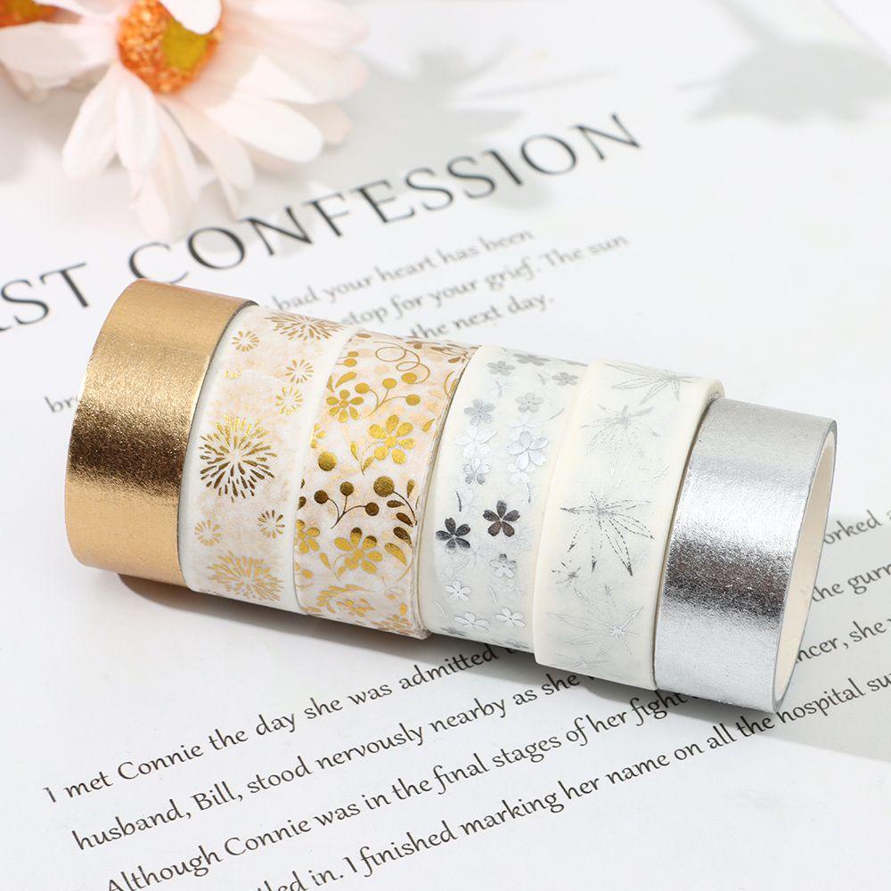 Set 6 Cuộn Băng Dính Washi Lá Vàng Trang Trí Đa Ứng Dụng