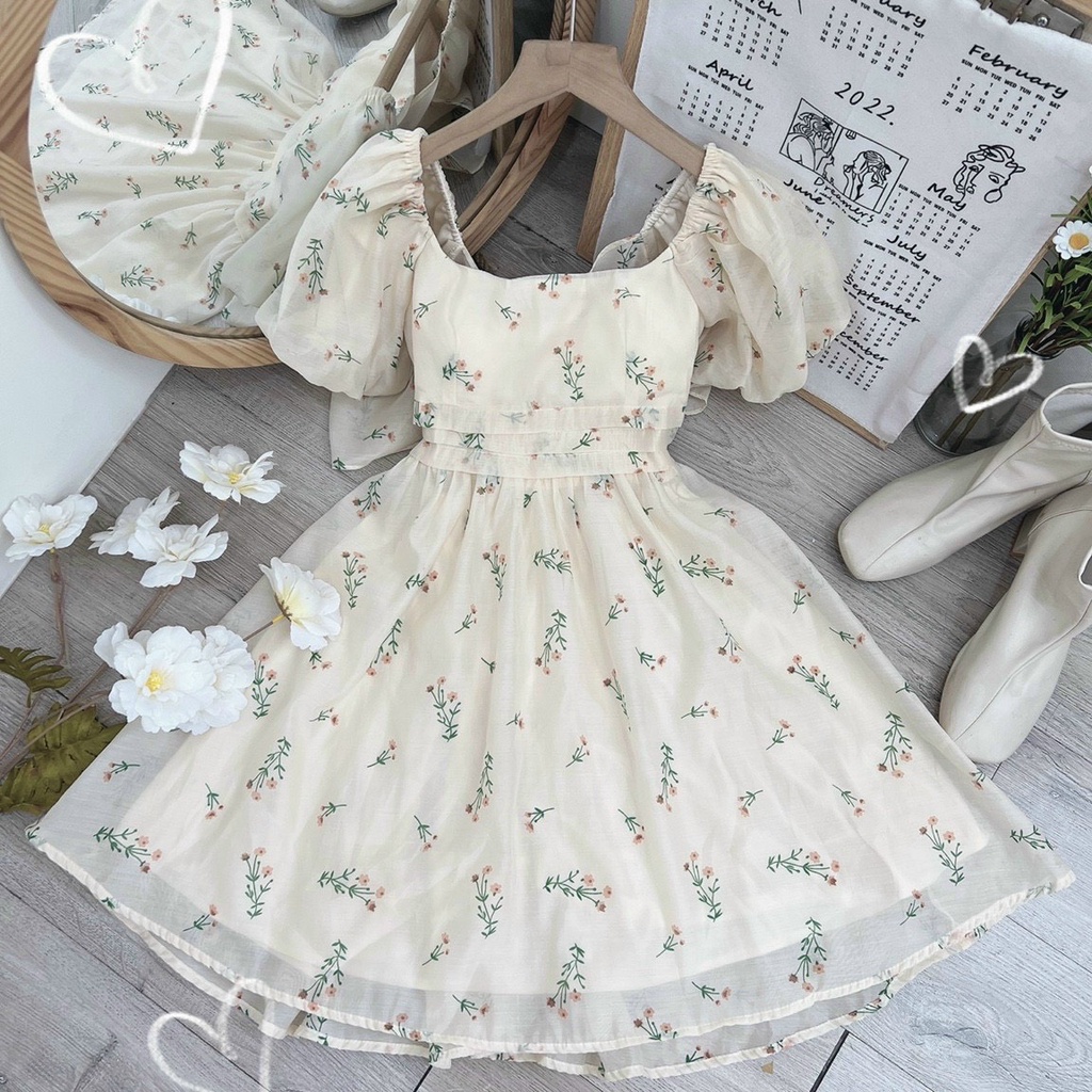 ĐẦM BABYDOLL HOA PHỐI NƠ LƯNG