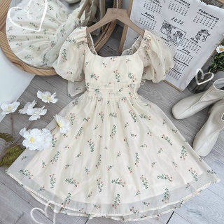 Đầm babydoll hoa phối nơ lưng