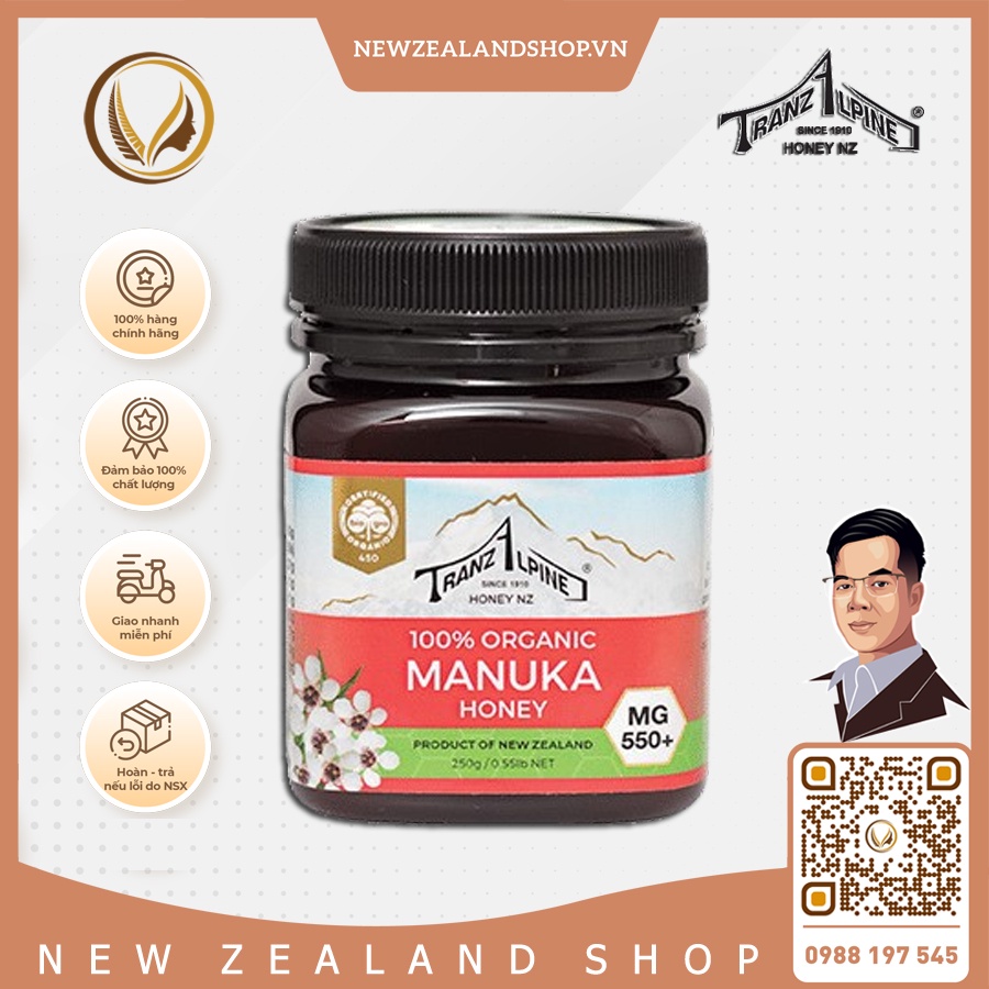 Mật ong Manuka MG550+ Organic Manuka Honey TranzAlpine (250g)