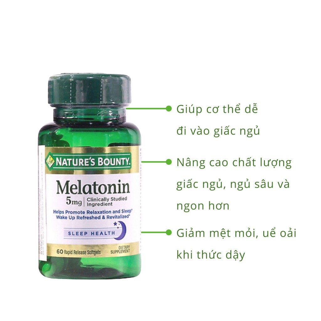 Viên uống hỗ trợ giúp ngủ ngon Nature's Bounty Melatonin 5mg lọ 60 Viên - điều hòa giấc ngủ nhathuocphuocthien