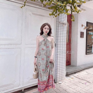 Đầm maxi voan thổ cẩm (2 màu)