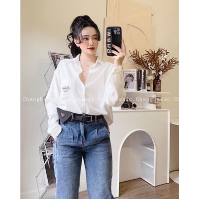 Áo sơ mi túi in chữ kí thanh nhã