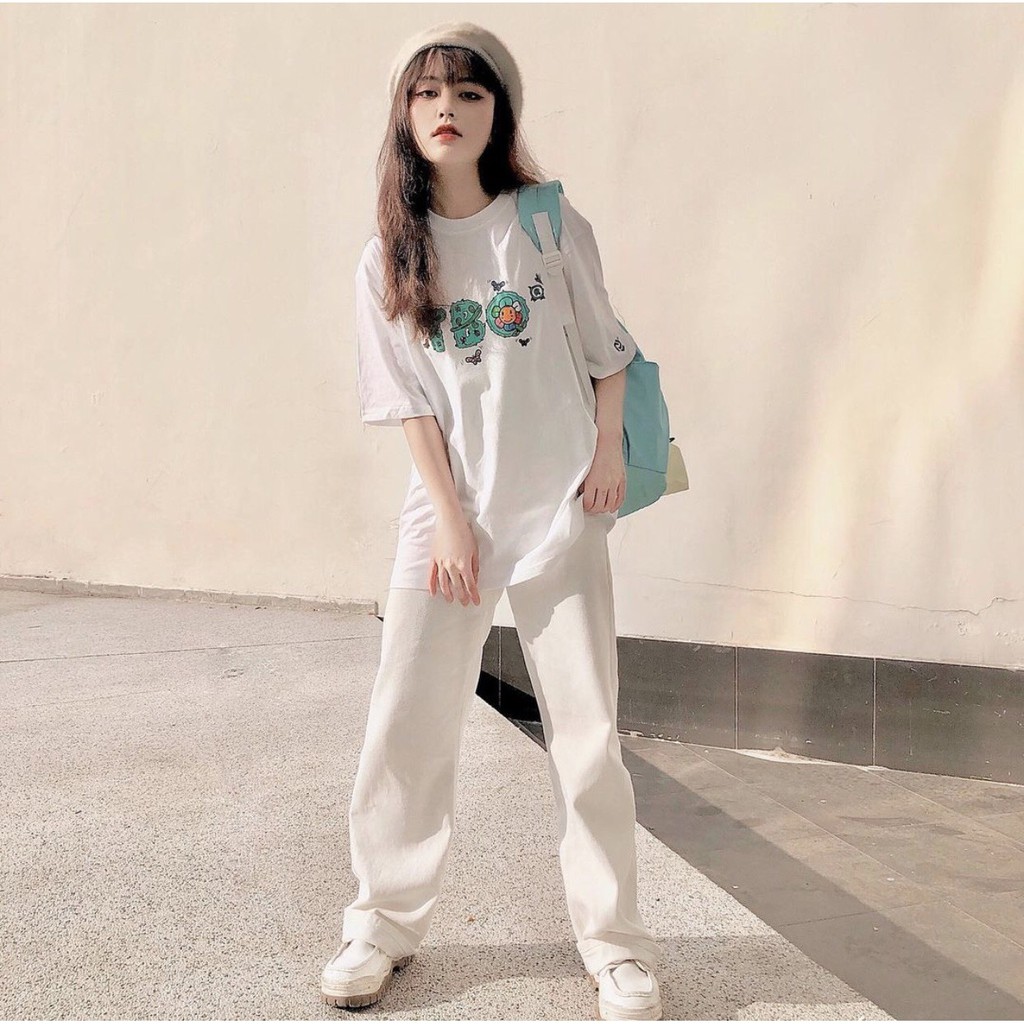 ÁO THUN TBO HOA LÁ IN BƯỚM UNISEX - ÁO PHÔNG BUTTERFLY TRẮNG ĐEN ULZZANG