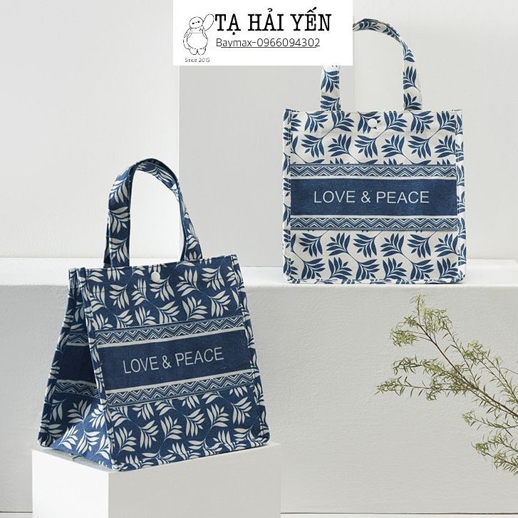 Túi đựng cơm, đựng thức ăn, túi đa năng LOVE &PEACE cao cấp vải Cotton pha Linen | WebRaoVat - webraovat.net.vn