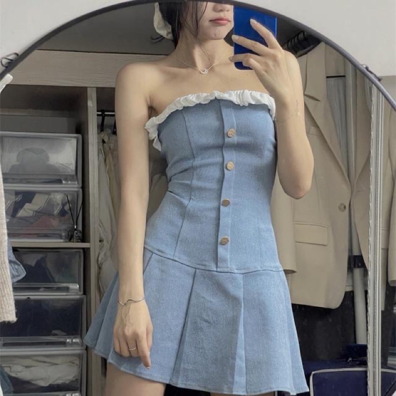 Đầm bò dáng ngăn không tay buộc cổ HQ