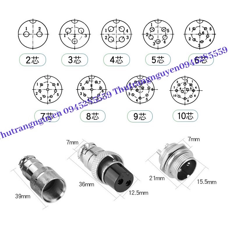 jack điện ,tín hiệu 2 ,3,4,5,6,7,8...GX16 nhiều chân (ảnh thật)