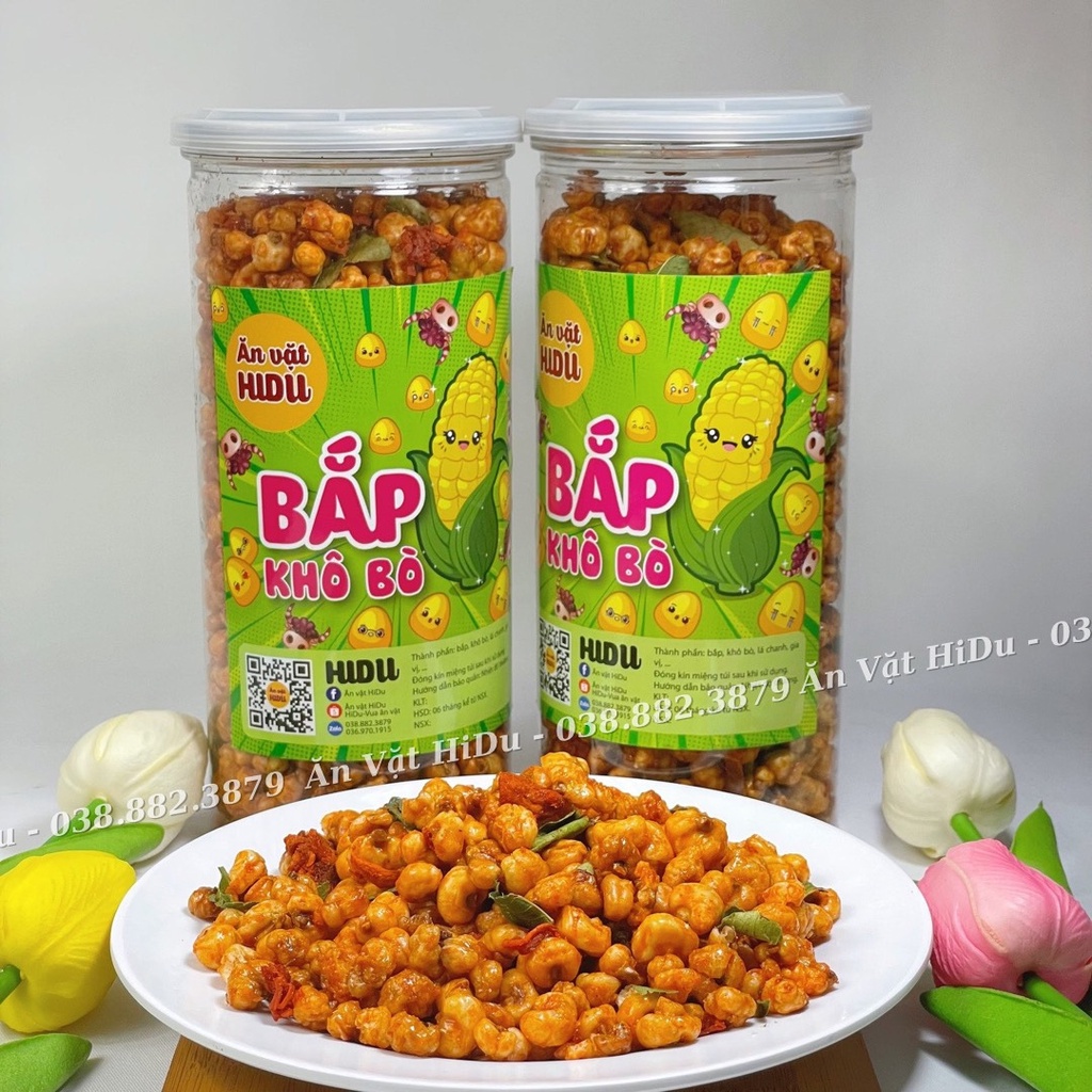 Bắp sấy khô bò lá chanh HiDu 300gr loại ngon giòn tan