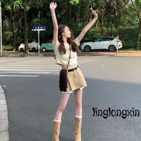 ♔Ap♔Chân Váy Ngắn Chữ A Lưng Thấp Phối Thắt Lưng Kiểu Vintage Thời Trang Mùa Hè Y2K