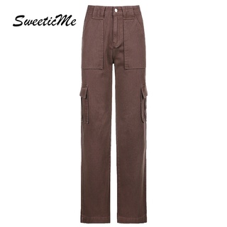 Quần Jean Ống Rộng Phối Túi Màu Trơn Đơn Giản Hàng Mới Dành Cho Nữ