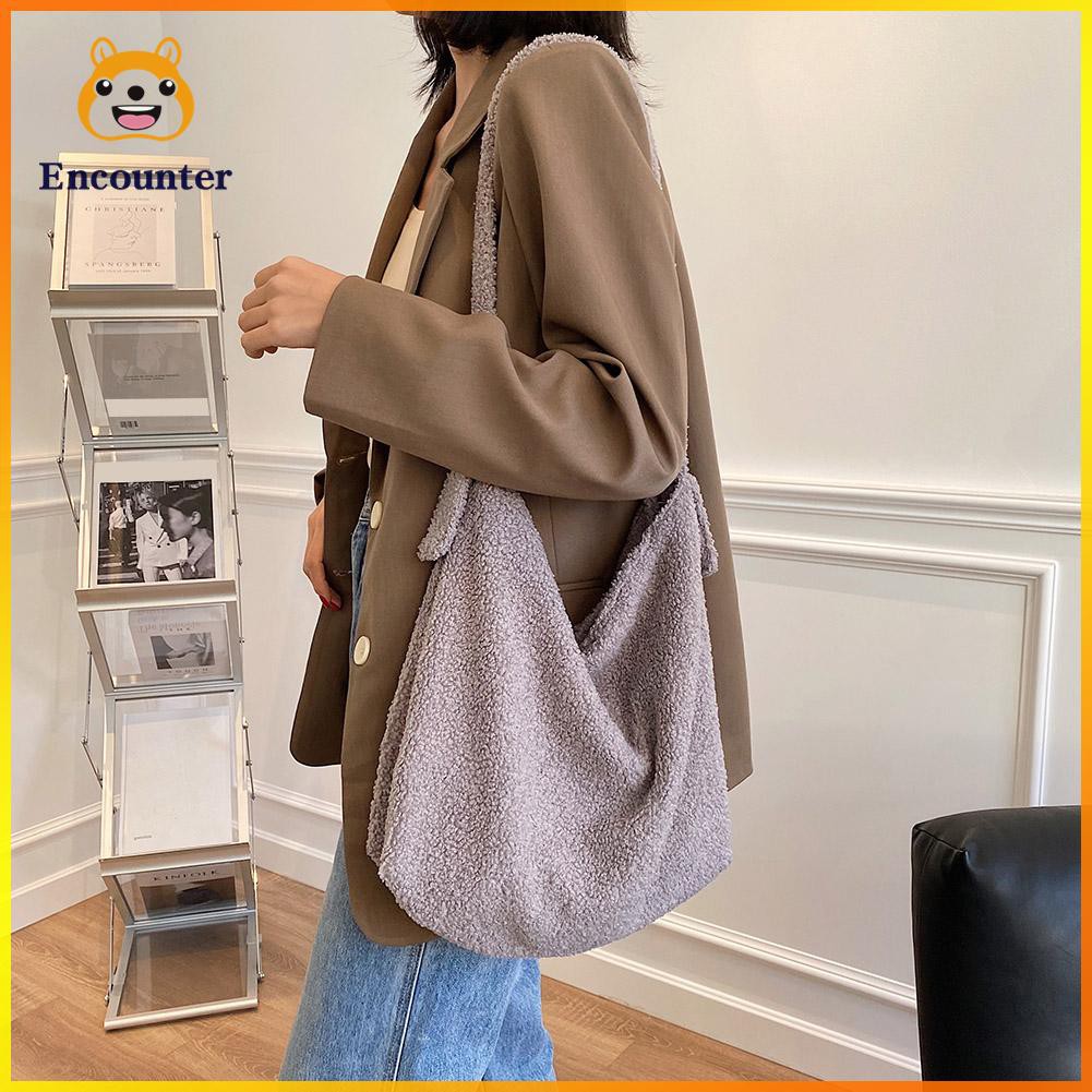 Fashion Plush Women Shoulder Messenger Bag Solid Big Capacity Shoulder Tote ○encounter○