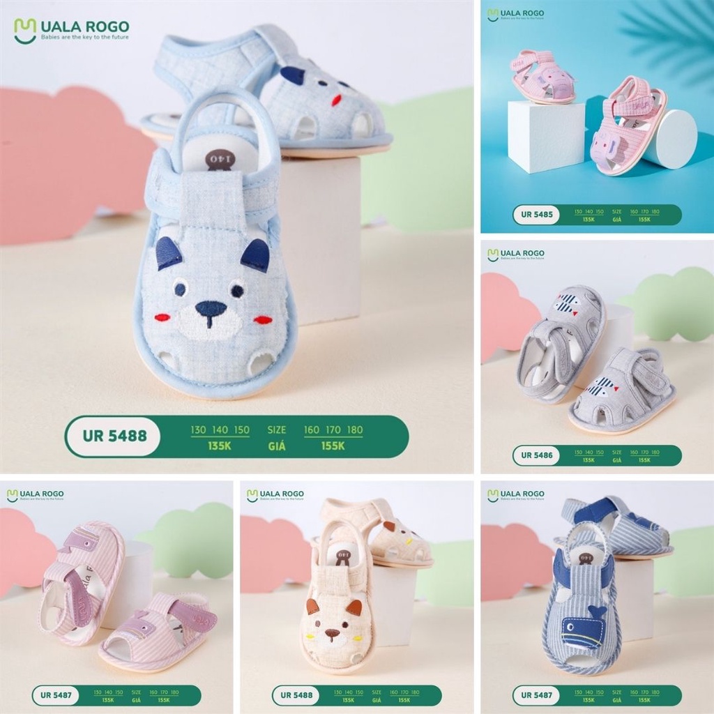 Full Giày tập đi Uala Rogo Hình con vật dễ thương đế cao su chống trượt cho bé dưới 3 tuổi đủ màu - Mebistore