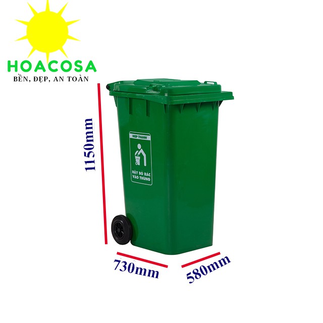 Thùng rác công cộng( công nghiệp)  240 Lít  (240L)  Nhựa Hiệp Thành nắp kín,cứng cáp, bền màu- Đồ Gia Dụng Hoacos