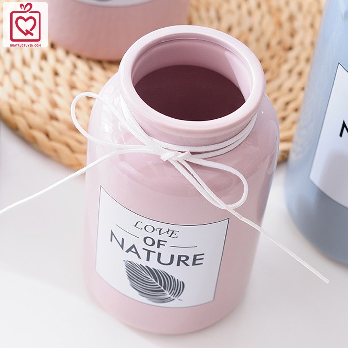 Lọ hoa dáng trụ Love Nature màu Pastel cổ thắt nơ, bình hoa trang trí Tết độc đáo