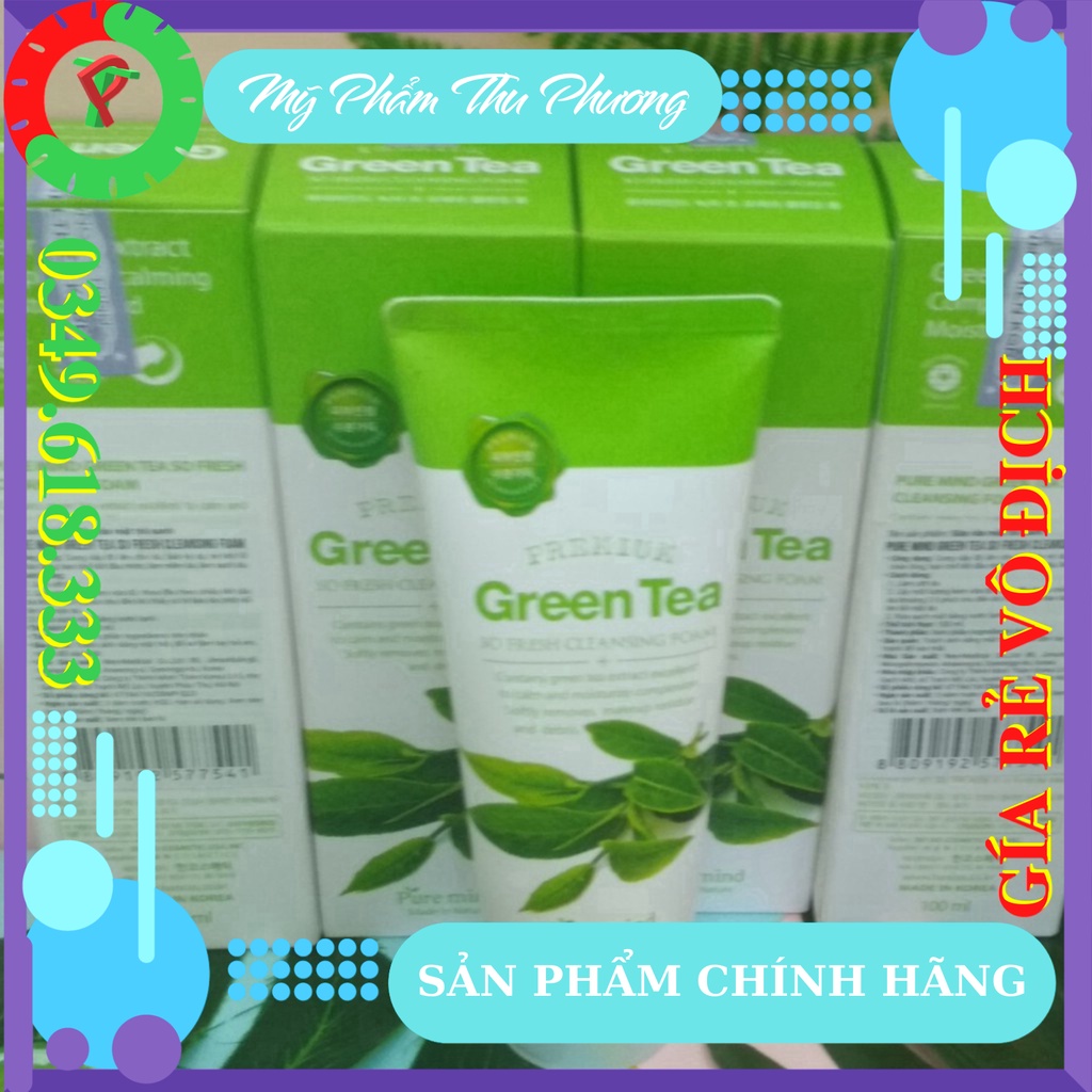 Sữa Rửa Mặt Trà Xanh Cho Dầu Ngăn Ngừa Mụn Làm Trắng Sạch PURE MIND Green Tea So Fresh Cleansing Foam Mỹ Phẩm Hàn Quốc