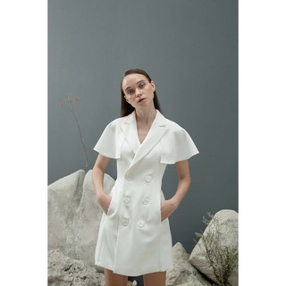 COCOSIN - Đầm Vest Trắng Đính Nút