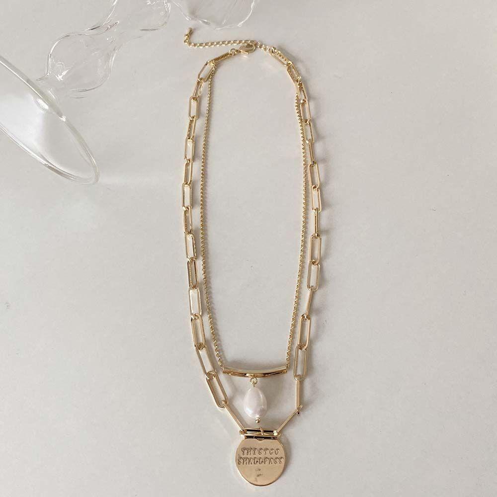 Qqmall Vòng Cổ Choker Hai Lớp Mặt Đồng Xu Và Chữ Phong Cách Cổ Điển