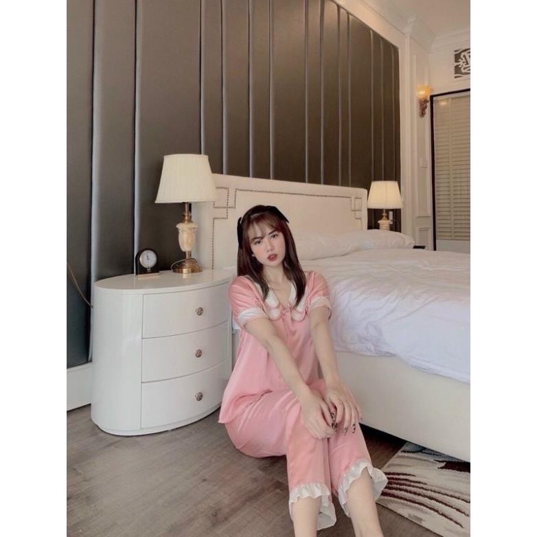 Bộ kate lụa tiểu thư cổ bèo quần dài áo cộc