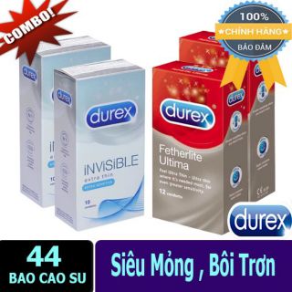 [Combo 4 hộp 48 Bao cao su Durex] Invisible Extra Thin cực siêu mỏng + Fetherlite Ultima siêu mỏng kéo dài