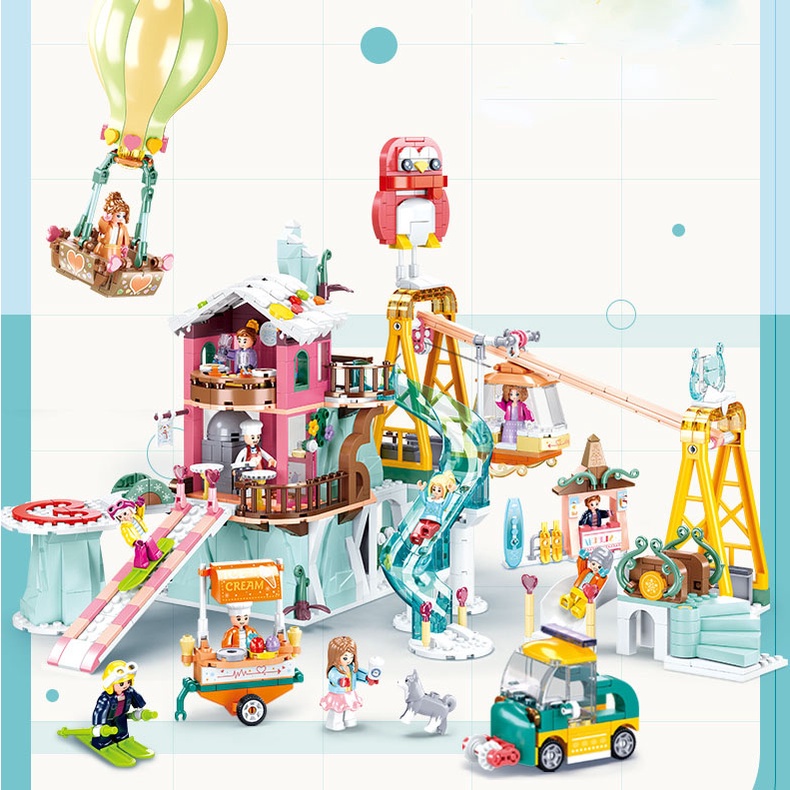 Đồ chơi lắp ráp Đồ chơi Kiểu lego Khu Du Lịch Nghỉ Mát Trượt Tuyết Alpine Ski Resort 0962 Với 1065 Chi Tiết