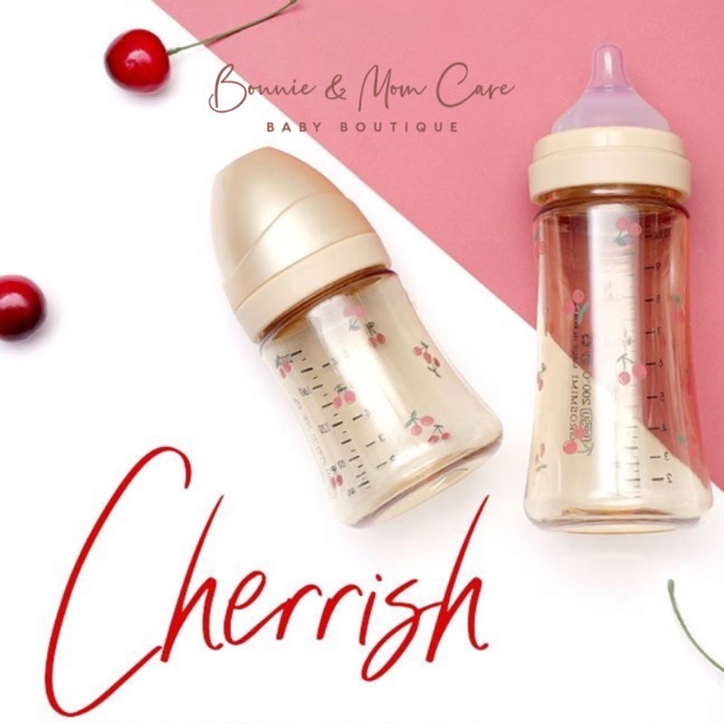 Bình sữa Grosmimi Cherry 200ml/300ml/ núm ti số 0/1/2/3 thay thế (chính hãng)