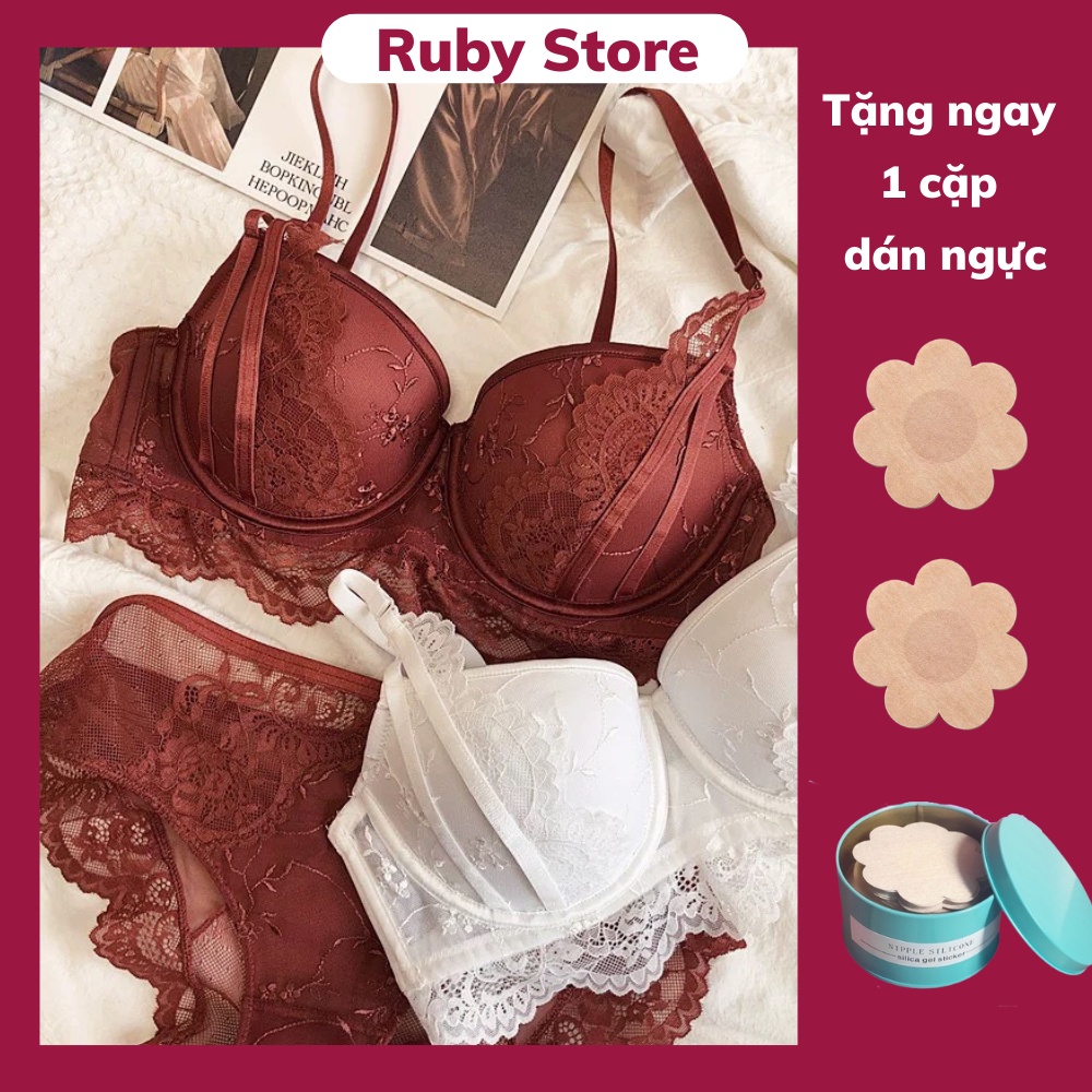 Bộ Đồ Lót Ren Thêu Hoa Nổi - Set Nội Y Nữ Gọng Dẻo Đệm Mỏng Trẻ Trung Quyến Rũ - 1313