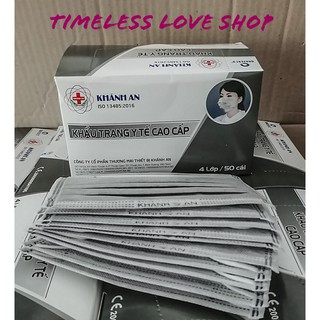 Khẩu trang Khánh An 4 lớp Xám - 2Hộp 100 cái