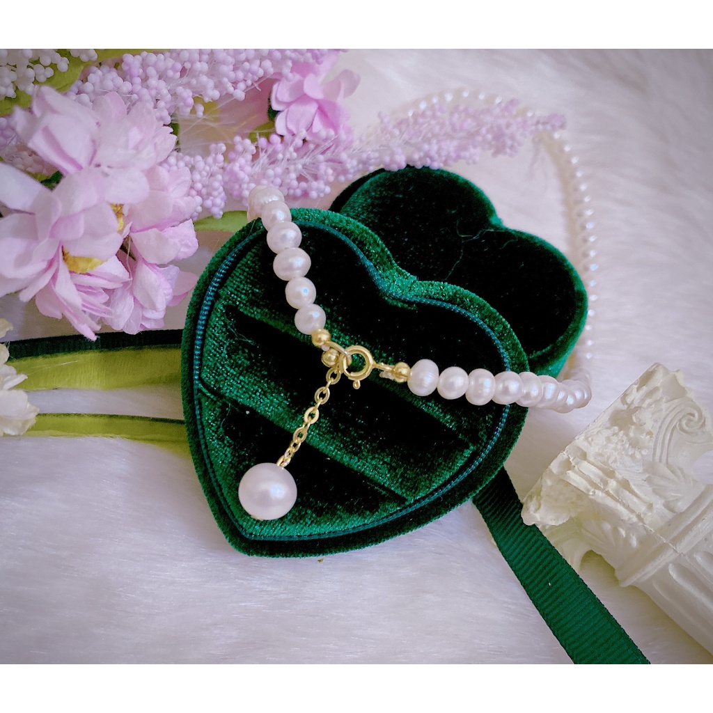 Vòng cổ chocker trai thật tự nhiên nước ngọt 3li bóng đẹp dáng ôm cổ khóa BẠC TA có tăng đơ điều chỉnh độ rộng