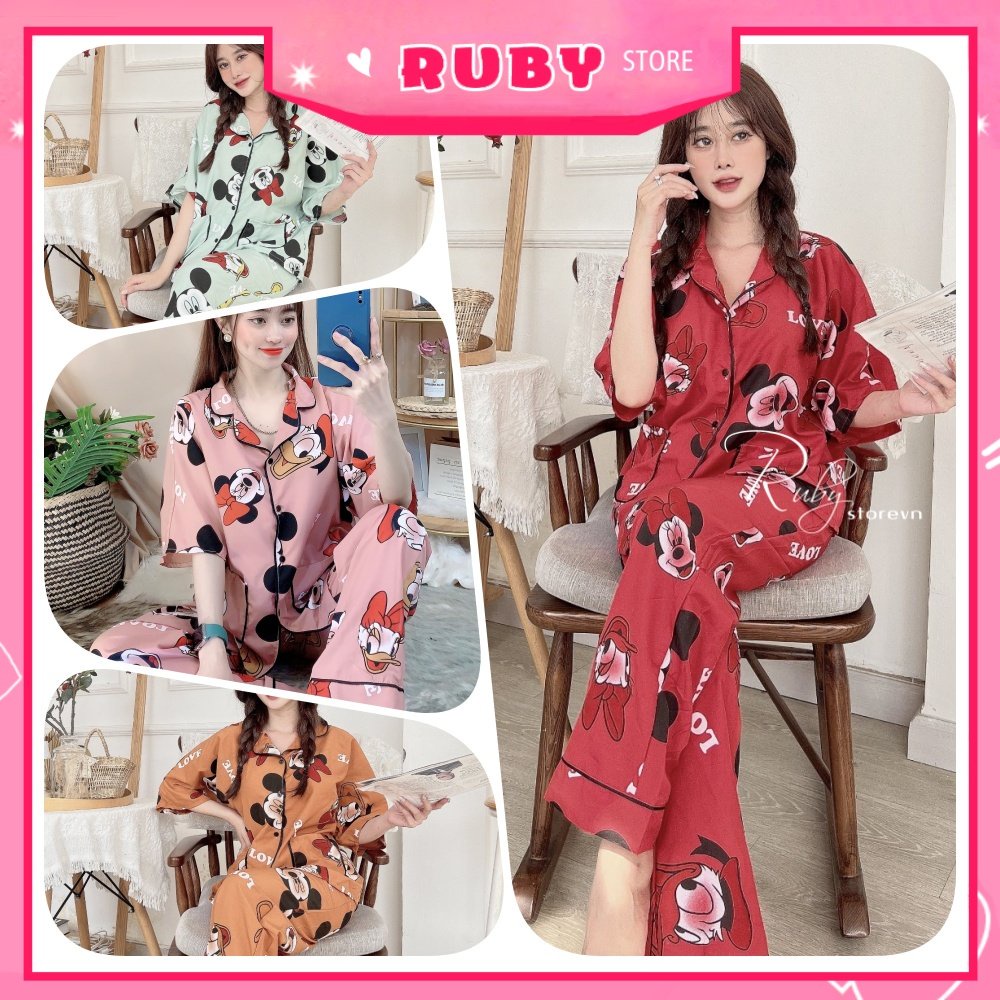 Đồ bộ tay cánh dơi phom to cho nữ mặc nhà chất kate mềm mịn in chuột in hình hoạt hình dễ thương DNKIHTN75