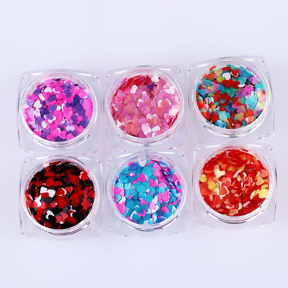 DIACHAVN Hộp Sequin Hình Trái Tim Nhiều Màu Sắc Đính Móng Nghệ Thuật Thời Trang