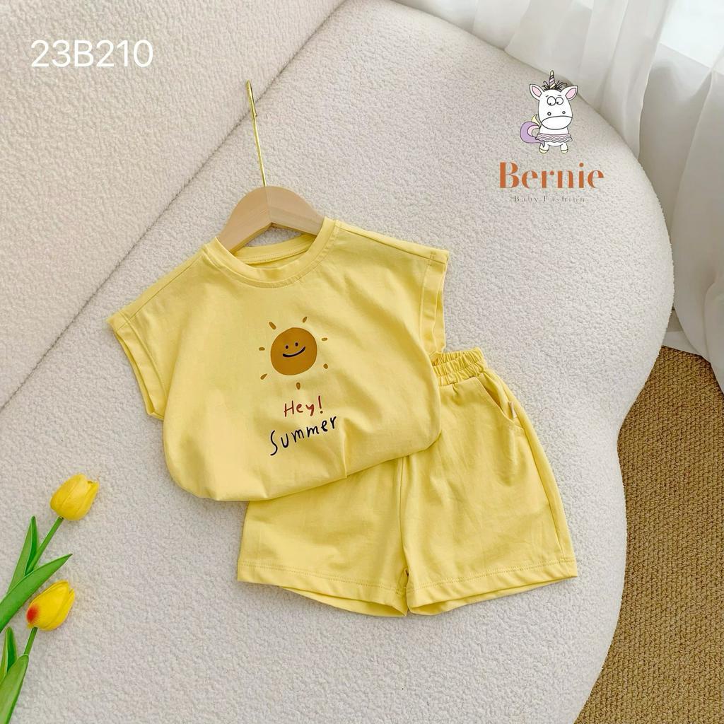 Bộ cotton ba lỗ cánh rơi unisex cho bé, bộ thun trơn màu in hoạ tiết cute dễ thương Bernie