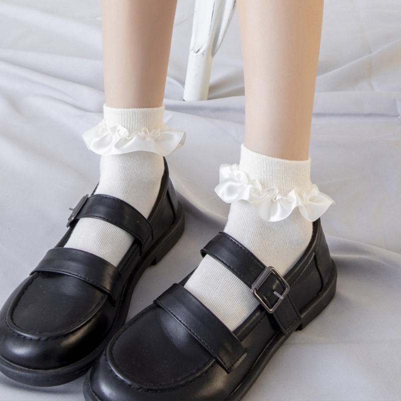 Vớ Cotton Cổ Cao Đến Mắt Cá Chân Phối Bèo Dễ Thương Phong Cách Harajuku Cho Nữ