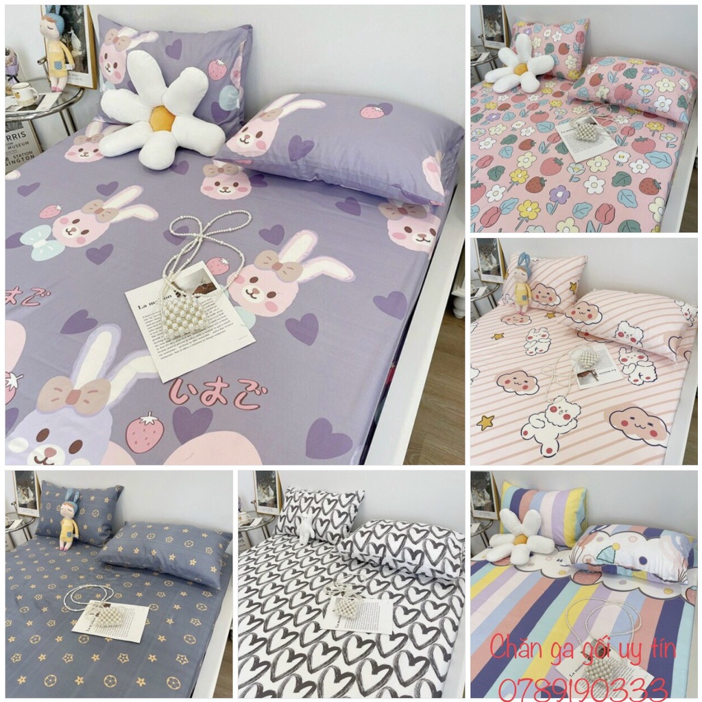 Ga Giường Cotton Poly, Drap Trải Nệm Đủ size , set ga gối cotton poly mẫu mới được chọn mẫu( tặng 2 vỏ gối nằm)