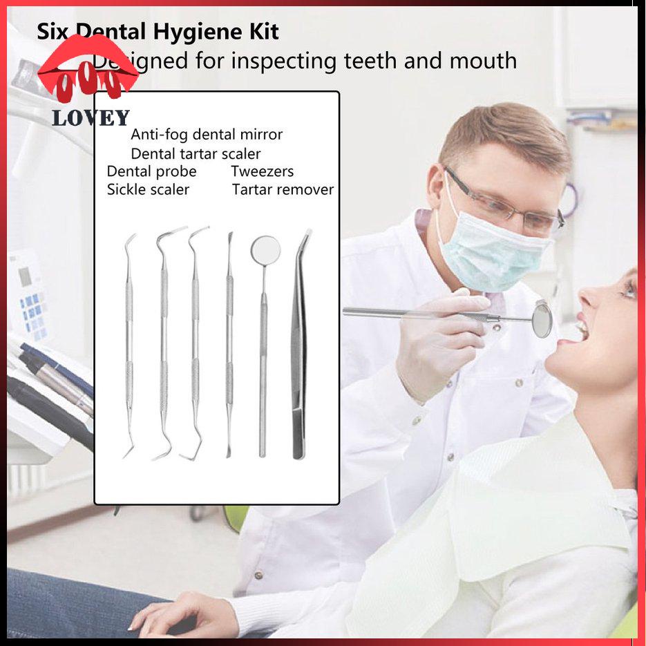 lovey★Professional 6 Pcs/Set High Quality Stainless Steel Dental Tools Kit With Bag