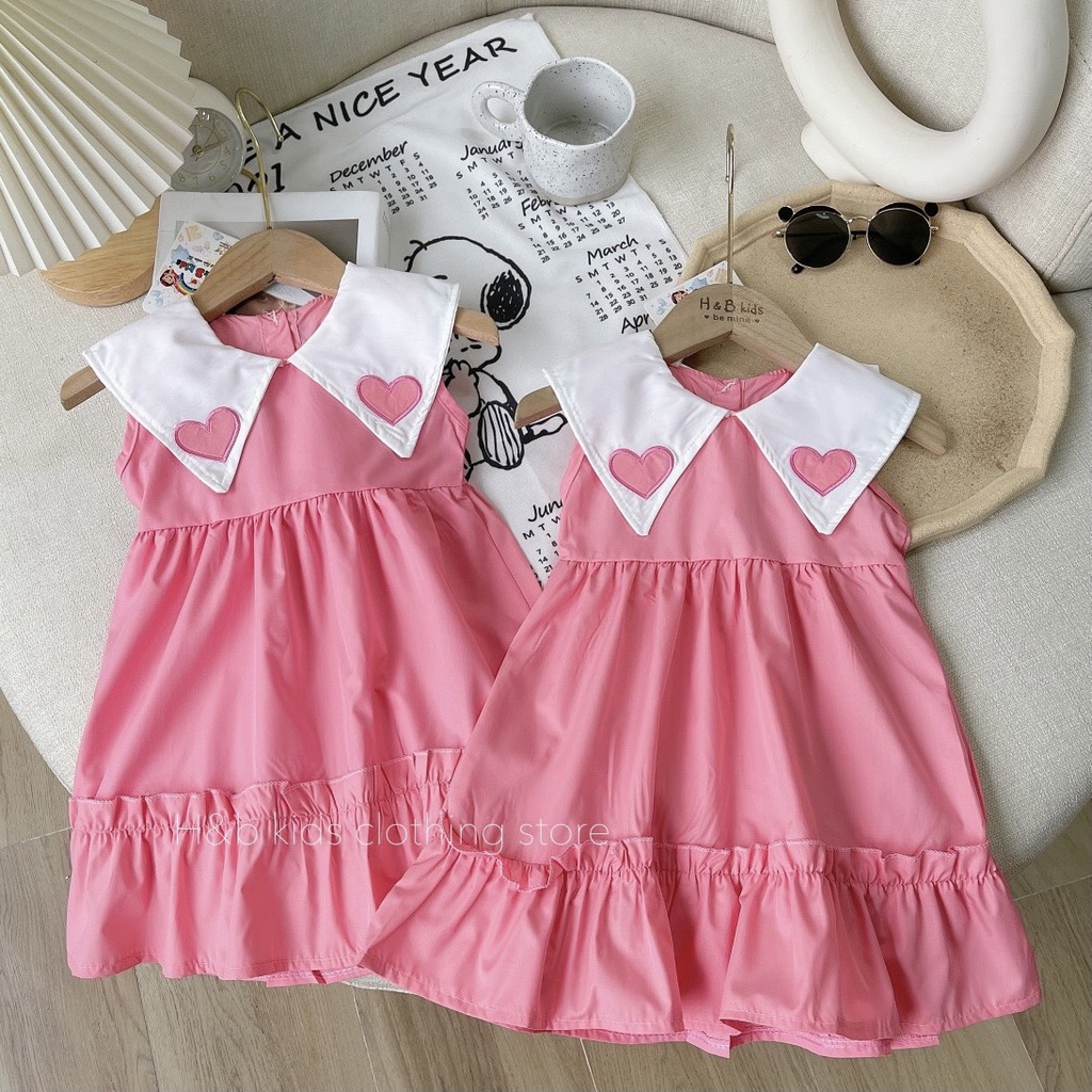 Váy babydoll bé gái, đầm bé gái màu hồng chất thô cotton mềm mát thấm hút mồ hôi.V0053