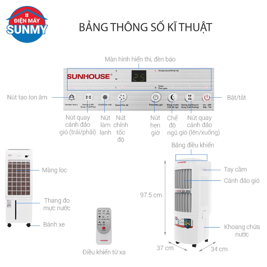 Quạt điều hòa hơi nước Sunhouse SHD7723