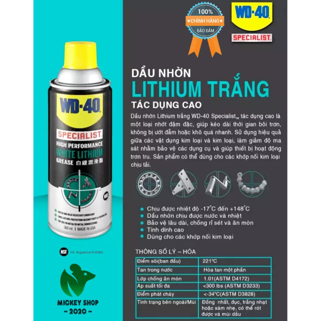 [ CHUYÊN DỤNG ] Dầu nhờn bôi trơn tác dụng cao WD-40 white lithium 360ml - CHÍNH HẢNG