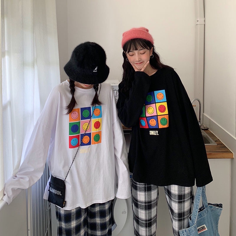 Set Áo Thun Tay Dài Dáng Rộng + Quần ống rộng Họa Tiết Sọc Caro Thời Trang Cho Nữ