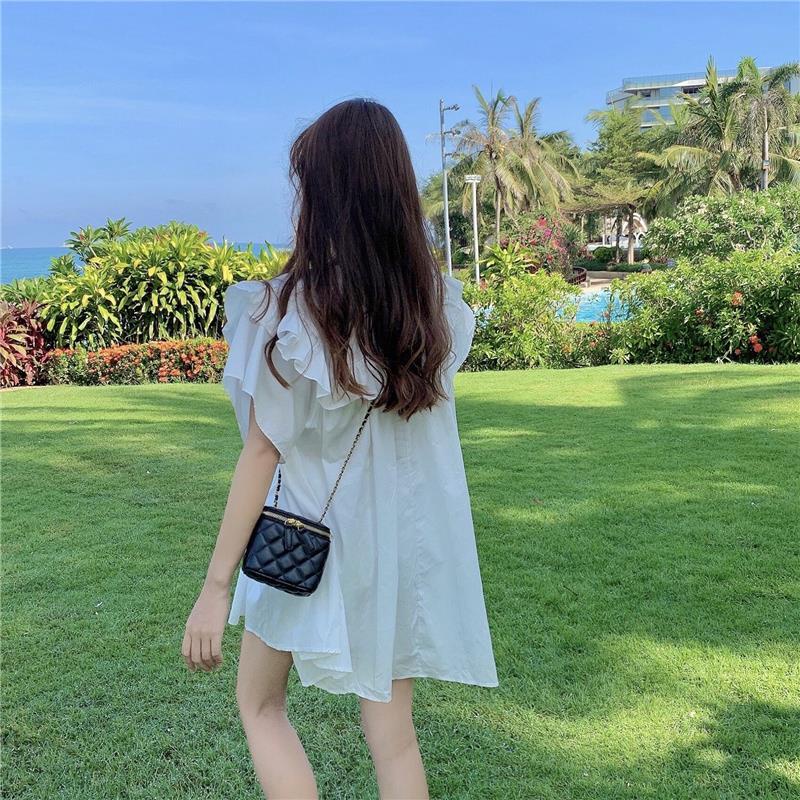 Đầm chữ A cổ Peter Pan dáng rộng thời trang mùa hè phong cách Hàn Quốc