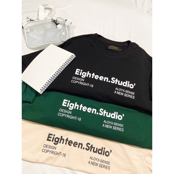Áo Thun Tay Lỡ Unisex EIGHTEEN màu ĐEN/KEM/XANH  /Nam nữ unisex/ Áo phông cổ tròn form rộng ❤️